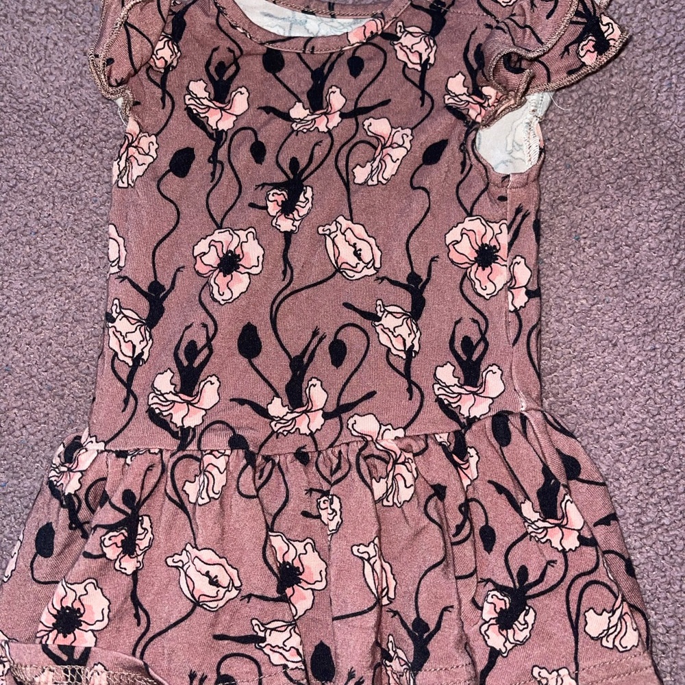 Baby Floral Flutter Sleeve Dress - Dusty Rose Pink